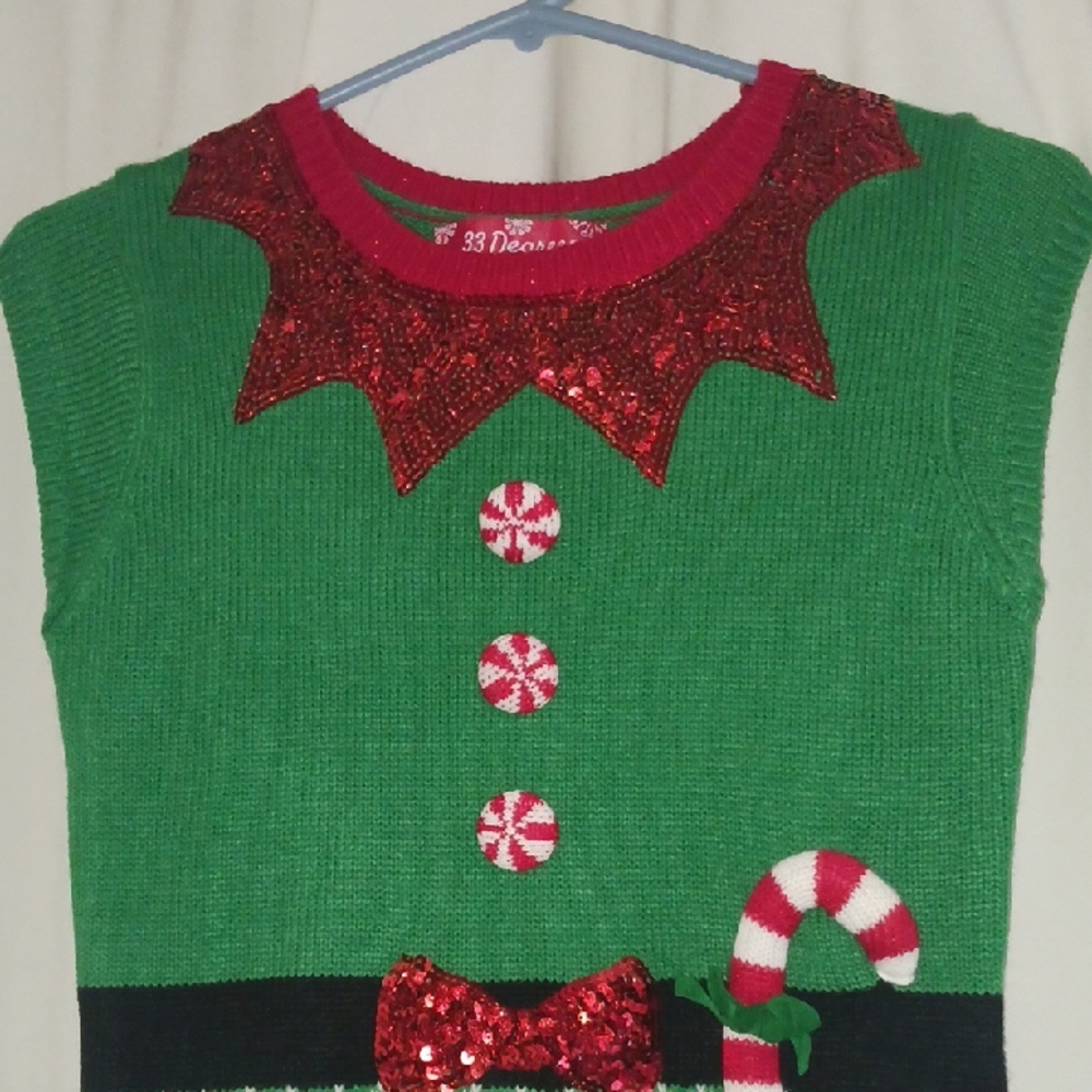 Festive Green Christmas Elf Sweater Size 10/12